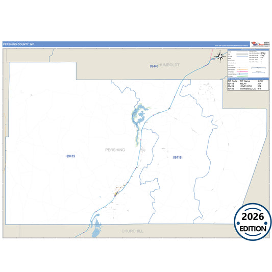 Pershing County, NV Business Reference 5 Digit ZIP Code Wall Map