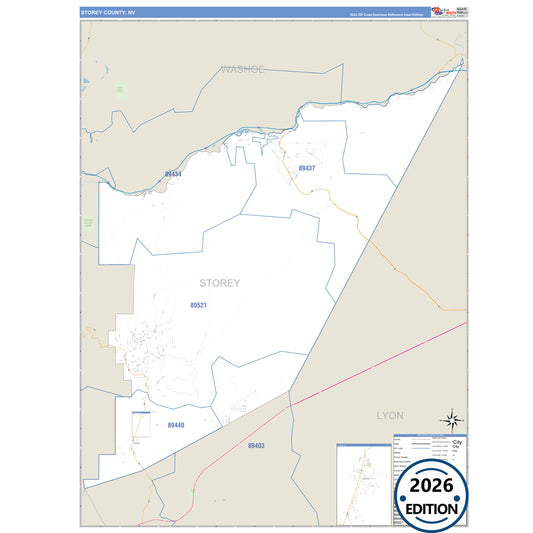 Storey County, NV Business Reference 5 Digit ZIP Code Wall Map