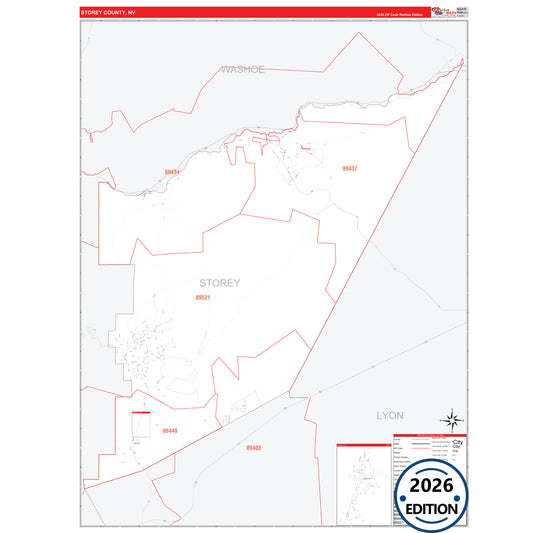Storey County, NV Red Line 5 Digit ZIP Code Wall Map