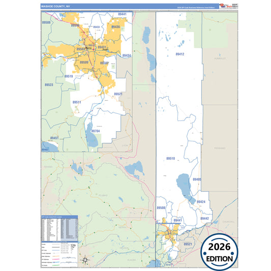 Washoe County, NV Business Reference 5 Digit ZIP Code Wall Map
