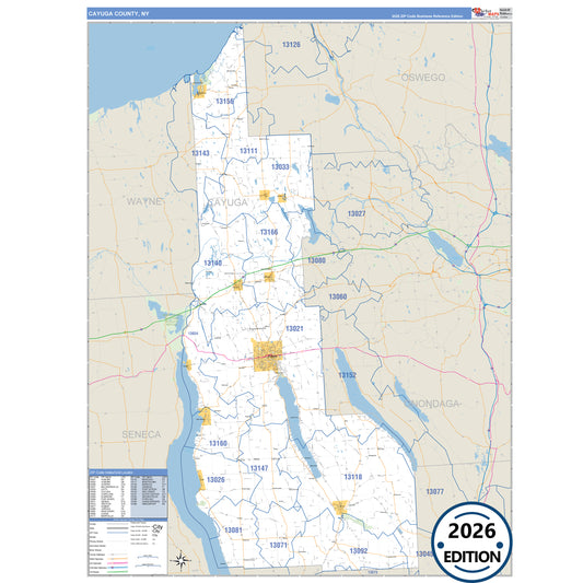 Cayuga County, NY Business Reference 5 Digit ZIP Code Wall Map