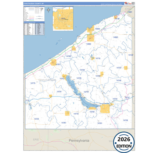 Chautauqua County, NY Business Reference 5 Digit ZIP Code Wall Map