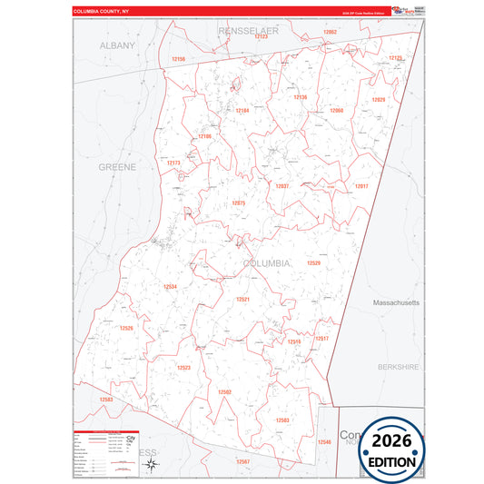 Columbia County, NY Red Line 5 Digit ZIP Code Wall Map