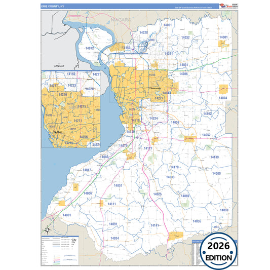 Erie County, NY Business Reference 5 Digit ZIP Code Wall Map