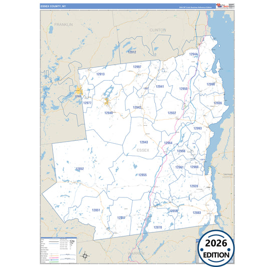 Essex County, NY Business Reference 5 Digit ZIP Code Wall Map