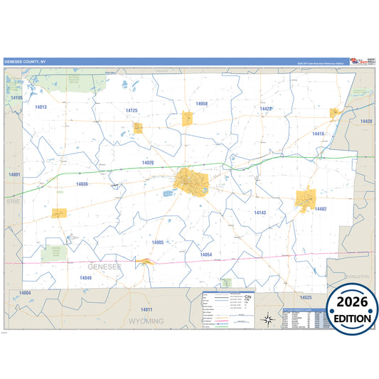 Genesee County, NY Business Reference 5 Digit ZIP Code Wall Map