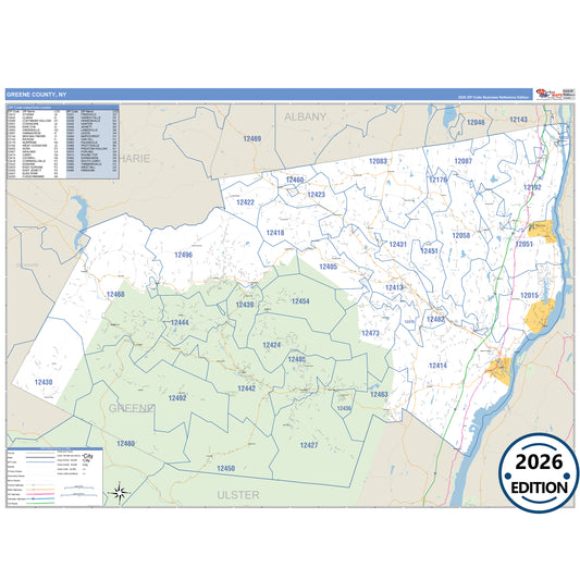 Greene County, NY Business Reference 5 Digit ZIP Code Wall Map