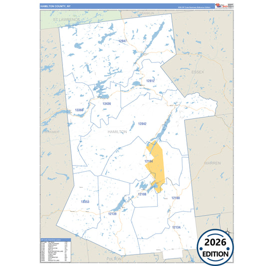 Hamilton County, NY Business Reference 5 Digit ZIP Code Wall Map