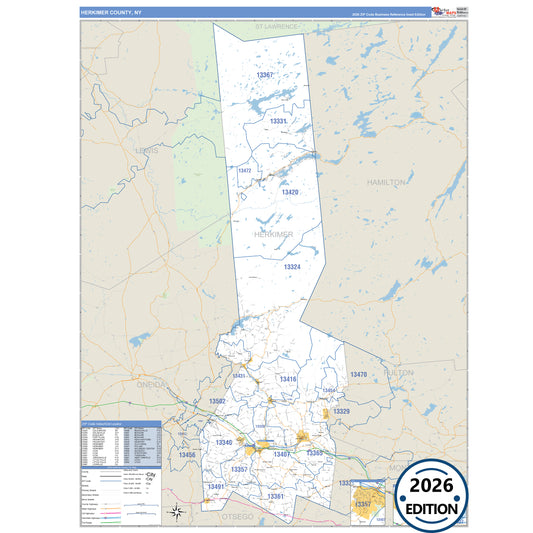 Herkimer County, NY Business Reference 5 Digit ZIP Code Wall Map