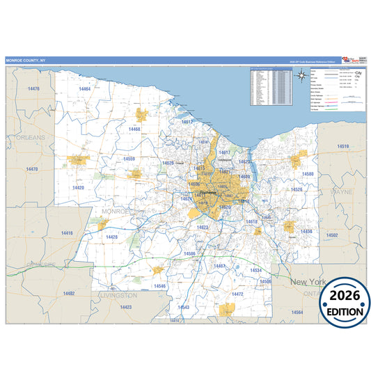 Monroe County, NY Business Reference 5 Digit ZIP Code Wall Map