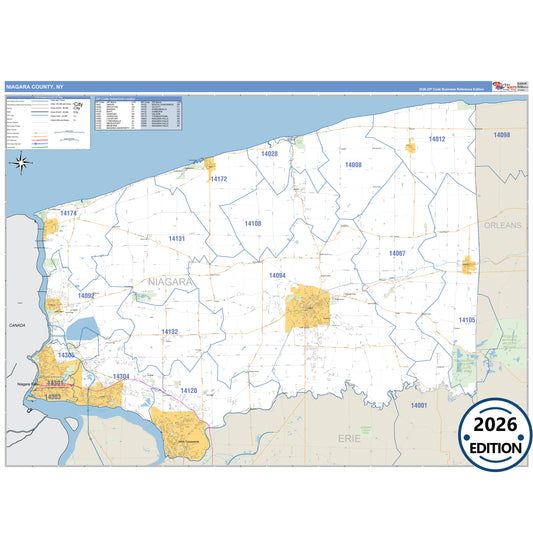 Niagara County, NY Business Reference 5 Digit ZIP Code Wall Map