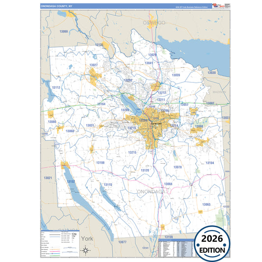 Onondaga County, NY Business Reference 5 Digit ZIP Code Wall Map