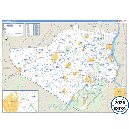Orange County, NY Business Reference 5 Digit ZIP Code Wall Map