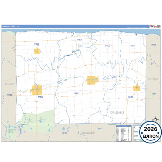Orleans County, NY Business Reference 5 Digit ZIP Code Wall Map