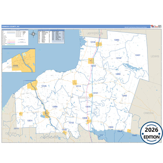 Oswego County, NY Business Reference 5 Digit ZIP Code Wall Map