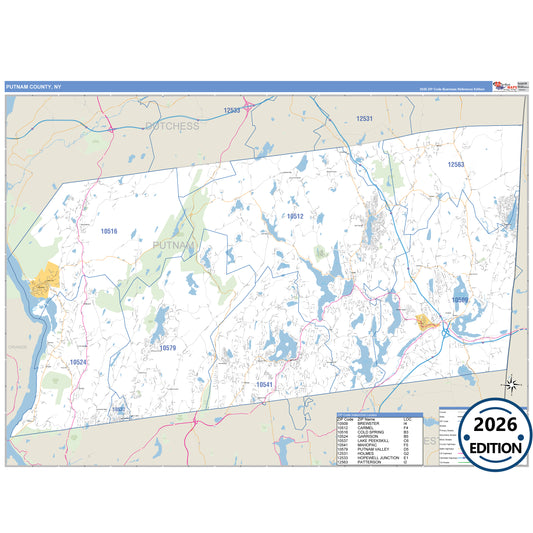 Putnam County, NY Business Reference 5 Digit ZIP Code Wall Map