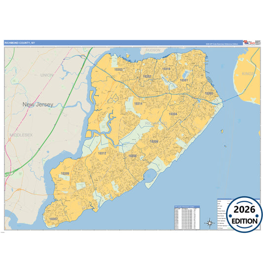 Richmond County, NY Business Reference 5 Digit ZIP Code Wall Map