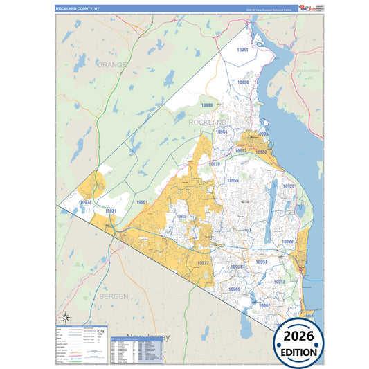 Rockland County, NY Business Reference 5 Digit ZIP Code Wall Map