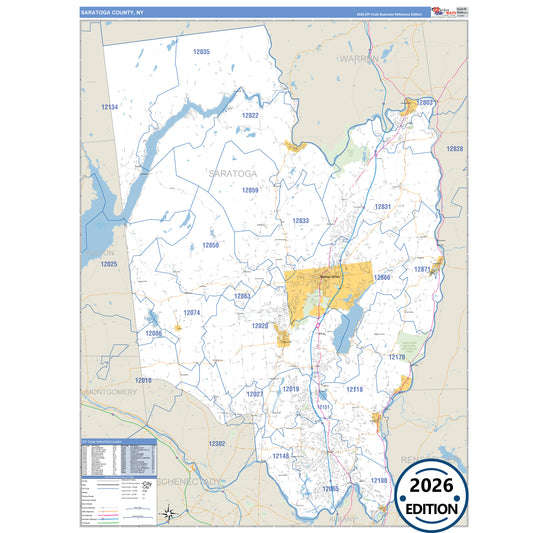 Saratoga County, NY Business Reference 5 Digit ZIP Code Wall Map