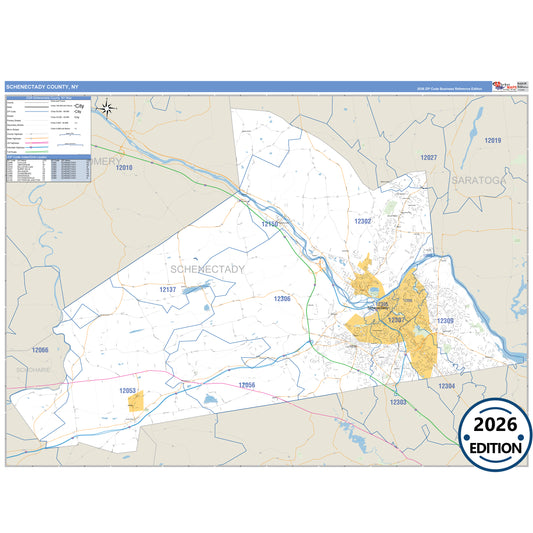 Schenectady County, NY Business Reference 5 Digit ZIP Code Wall Map