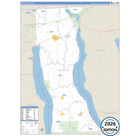 Seneca County, NY Business Reference 5 Digit ZIP Code Wall Map