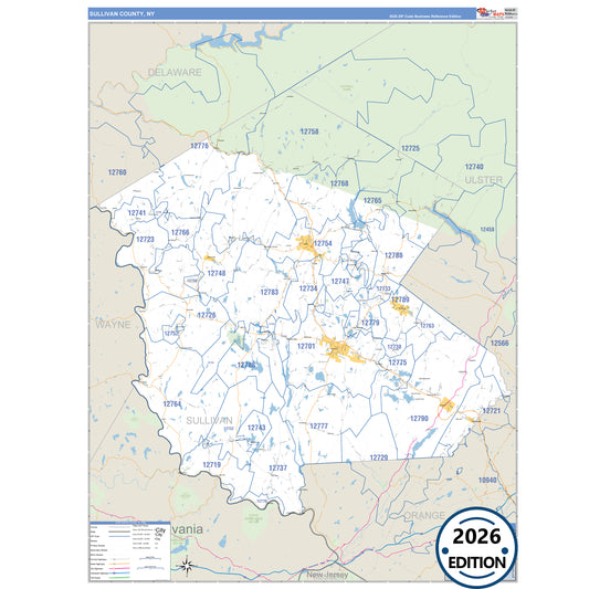 Sullivan County, NY Business Reference 5 Digit ZIP Code Wall Map