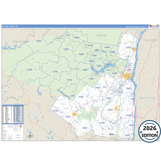 Ulster County, NY Business Reference 5 Digit ZIP Code Wall Map