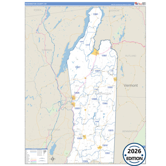 Washington County, NY Business Reference 5 Digit ZIP Code Wall Map