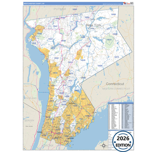 Westchester County, NY Business Reference 5 Digit ZIP Code Wall Map