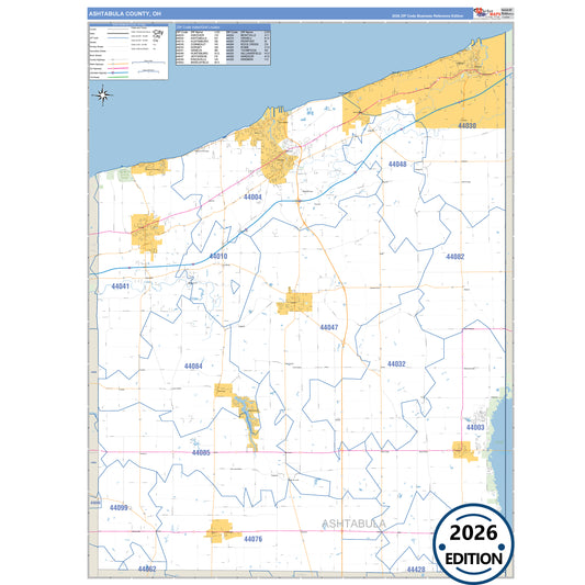 Ashtabula County, OH Business Reference 5 Digit ZIP Code Wall Map