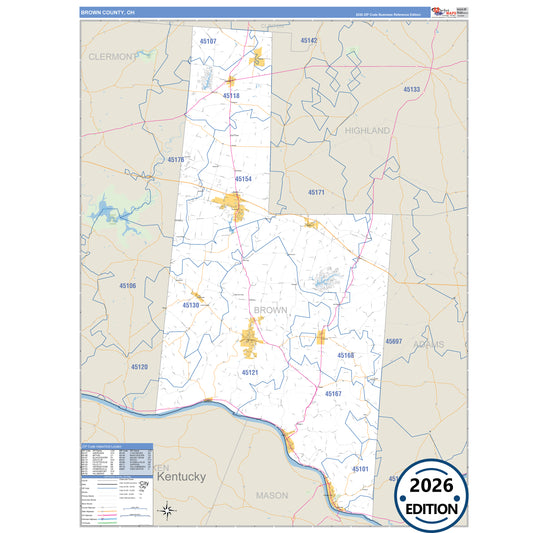 Brown County, OH Business Reference 5 Digit ZIP Code Wall Map