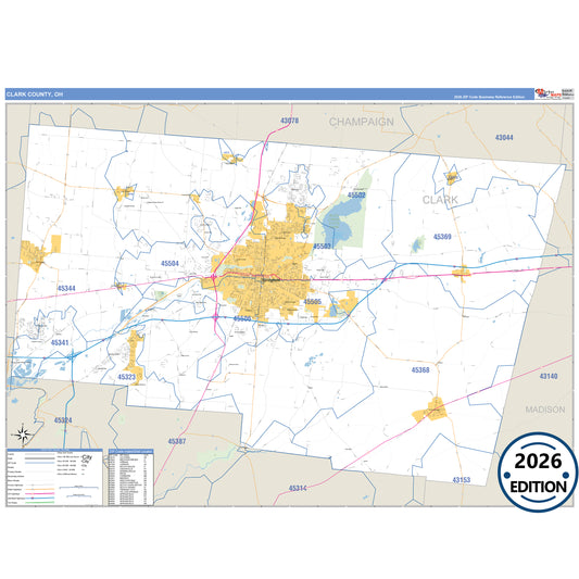 Clark County, OH Business Reference 5 Digit ZIP Code Wall Map