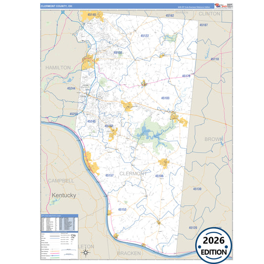 Clermont County, OH Business Reference 5 Digit ZIP Code Wall Map