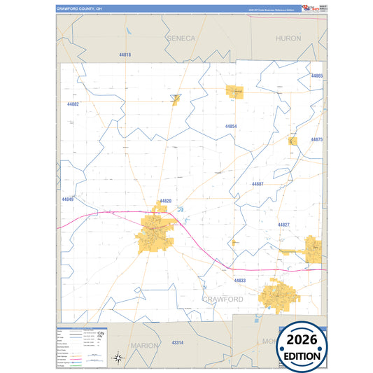 Crawford County, OH Business Reference 5 Digit ZIP Code Wall Map