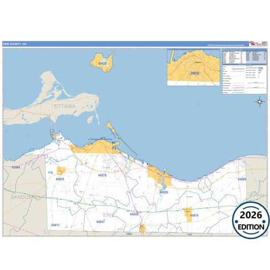 Erie County, OH Business Reference 5 Digit ZIP Code Wall Map