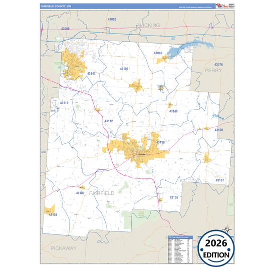Fairfield County, OH Business Reference 5 Digit ZIP Code Wall Map