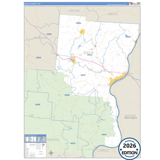 Gallia County, OH Business Reference 5 Digit ZIP Code Wall Map