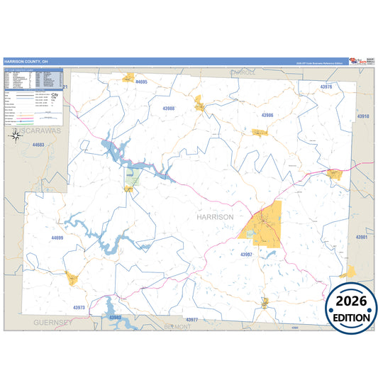 Harrison County, OH Business Reference 5 Digit ZIP Code Wall Map