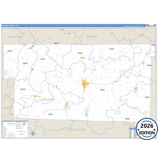 Holmes County, OH Business Reference 5 Digit ZIP Code Wall Map
