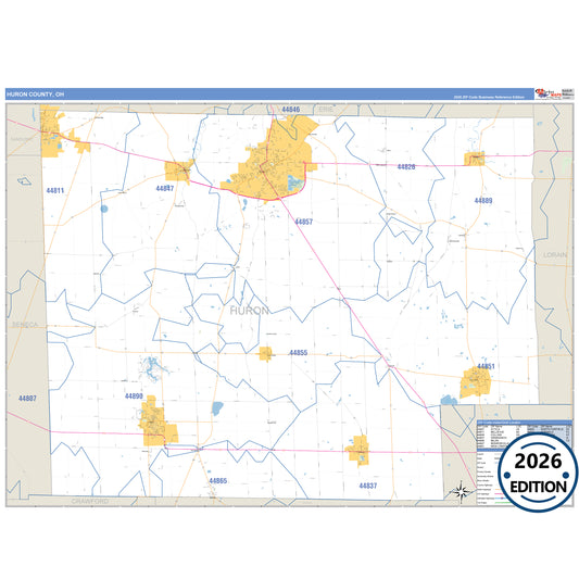 Huron County, OH Business Reference 5 Digit ZIP Code Wall Map