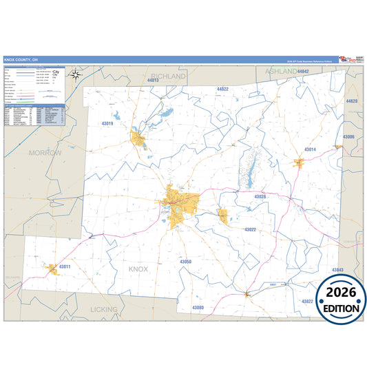 Knox County, OH Business Reference 5 Digit ZIP Code Wall Map
