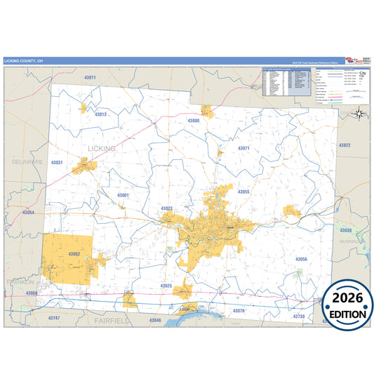 Licking County, OH Business Reference 5 Digit ZIP Code Wall Map