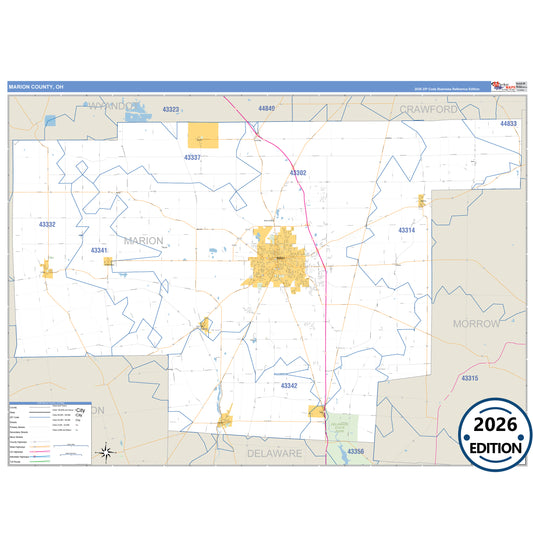 Marion County, OH Business Reference 5 Digit ZIP Code Wall Map