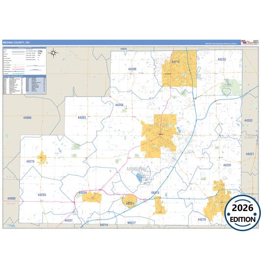Medina County, OH Business Reference 5 Digit ZIP Code Wall Map