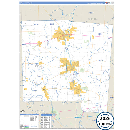 Miami County, OH Business Reference 5 Digit ZIP Code Wall Map