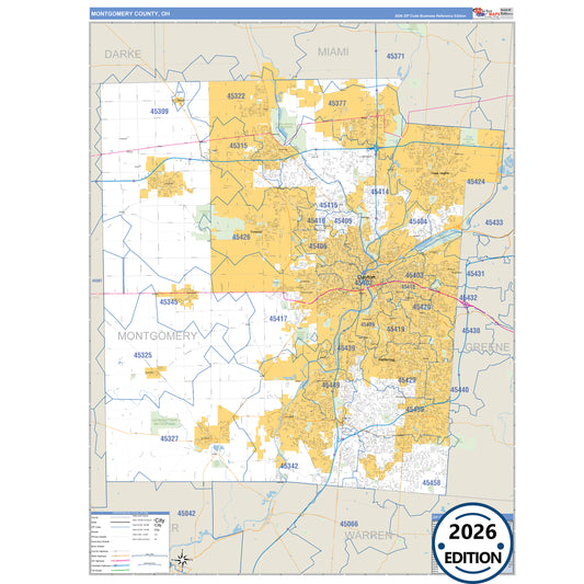 Montgomery County, OH Business Reference 5 Digit ZIP Code Wall Map