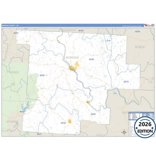 Morgan County, OH Business Reference 5 Digit ZIP Code Wall Map