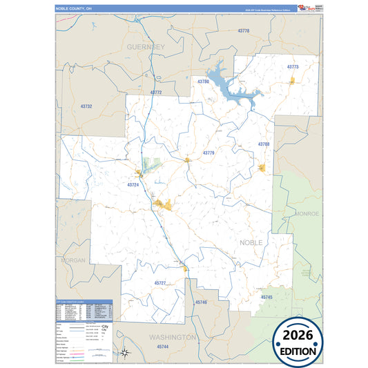 Noble County, OH Business Reference 5 Digit ZIP Code Wall Map