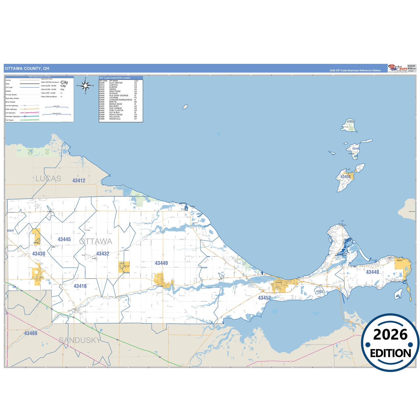 Ottawa County, OH Business Reference 5 Digit ZIP Code Wall Map