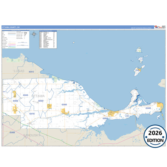 Ottawa County, OH Business Reference 5 Digit ZIP Code Wall Map